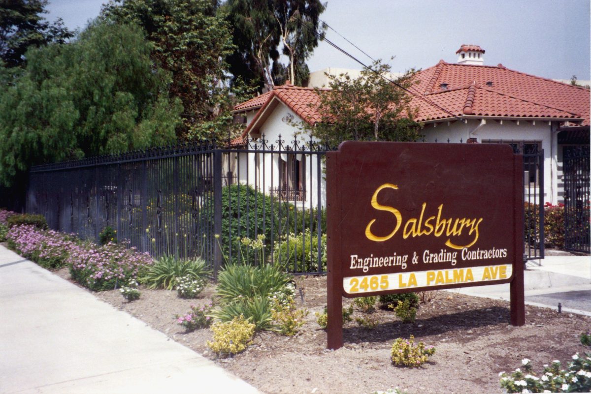 The Salsbury engineering and grading contractors sign at the same office